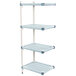 A white MetroMax Q shelving add on unit with blue handles and three shelves.