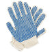 A pair of Cordova work gloves with blue PVC dots on a white background.