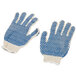 A pair of Cordova medium weight work gloves with blue and white PVC block palm coating.