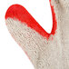 A close up of a Cordova warehouse glove with a red latex palm.