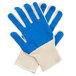 A pair of Cordova blue and white work gloves with blue nitrile palms.