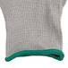 A medium Cordova knit glove with green trim and a gray latex palm.