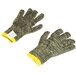 A pair of Cordova Power-Cor Max Camo cut resistant gloves with yellow trim on a white background.