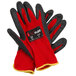A pair of red and black Cordova iON Flex gloves with dark gray latex palm coating.