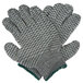 A pair of Cordova gray warehouse gloves with two-sided criss-cross PVC coating and green trim on a white background.