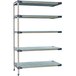 A MetroMax stationary metal shelving add-on unit with shelves.