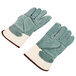 White Canvas Work Gloves with Premium Side Split Leather Palm Coating and 2 1/2" Rubber Cuffs - Pair Main Thumbnail 3