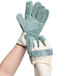 White Canvas Work Gloves with Premium Side Split Leather Palm Coating and 2 1/2" Rubber Cuffs - Pair Main Thumbnail 5