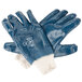A pair of blue Cordova nitrile gloves with white jersey lining.