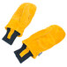 A pair of yellow Cordova leather mittens with black sleeves.