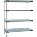 A MetroMax 4 stationary shelving add on unit with two shelves on a metal surface.