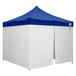 A blue tent top with a white background and white side walls.