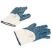 A pair of blue and white Cordova warehouse gloves with white lining and safety cuffs.