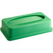 A Lavex green rectangular trash can with a drop shot lid with an oval hole.