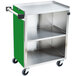 A Lakeside metal utility cart with green laminate finish and an enclosed base.