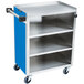 A Lakeside stainless steel utility cart with a blue finish and wheels.