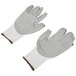 A pair of Cordova OGRE-CR gloves with gray and white material and gray palm coating.
