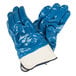 A pair of blue Cordova warehouse gloves with white and blue linings.