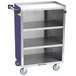 A stainless steel Lakeside utility cart with four shelves on wheels.