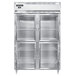 A Continental stainless steel reach-in refrigerator with half glass doors.