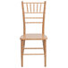 A Flash Furniture Hercules Natural Wood Chiavari Stacking Chair with a wooden seat.