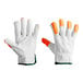 A pair of Cordova white leather driver's gloves with Hi-Vis orange fingertips.