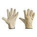 A pair of Cordova tan leather gloves on a white background.