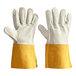 A pair of Cordova leather welding gloves with russet split leather cuffs.