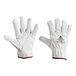 A pair of Cordova white goatskin gloves with red stitching.