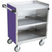 A Lakeside stainless steel utility cart with purple and silver accents and wheels.