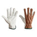 A pair of Cordova leather driver's gloves with brown and white stitching on a white background.