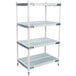 A white MetroMax i polymer shelving unit with blue trim and blue handles.
