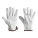 A pair of Cordova white goatskin leather driver's gloves with brown stitching.