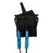 A black switch with blue and red wires.