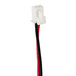 A close-up of a white and black cable with red and black wires.