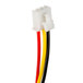 A close-up of a white and yellow cable with red and black wires.