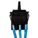 A black switch with blue and white wires.