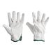 A pair of Cordova gray leather driver's gloves with green trim.