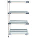 A white MetroMax metal shelving add-on with four shelves.