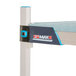 A MetroMax metal shelving unit with adjustable blue shelves.