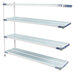 A white MetroMax i add-on shelf with blue polymer shelves.