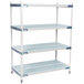 A white MetroMax polymer shelving unit with four shelves.