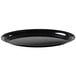 A black plastic oval catering tray with a round surface.