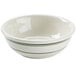 A white Tuxton china nappie bowl with green stripes.