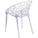 A Flash Furniture clear plastic chair with a curved back.