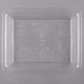 A clear plastic Fineline rectangular cater tray with text on it.
