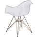 A clear plastic Flash Furniture Alonza side chair with gold legs.