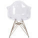 A Flash Furniture Alonza clear plastic chair with a gold metal base.