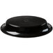 A black Fineline oval catering bowl on a white table.