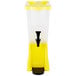 A yellow plastic Choice beverage dispenser with a black lid.